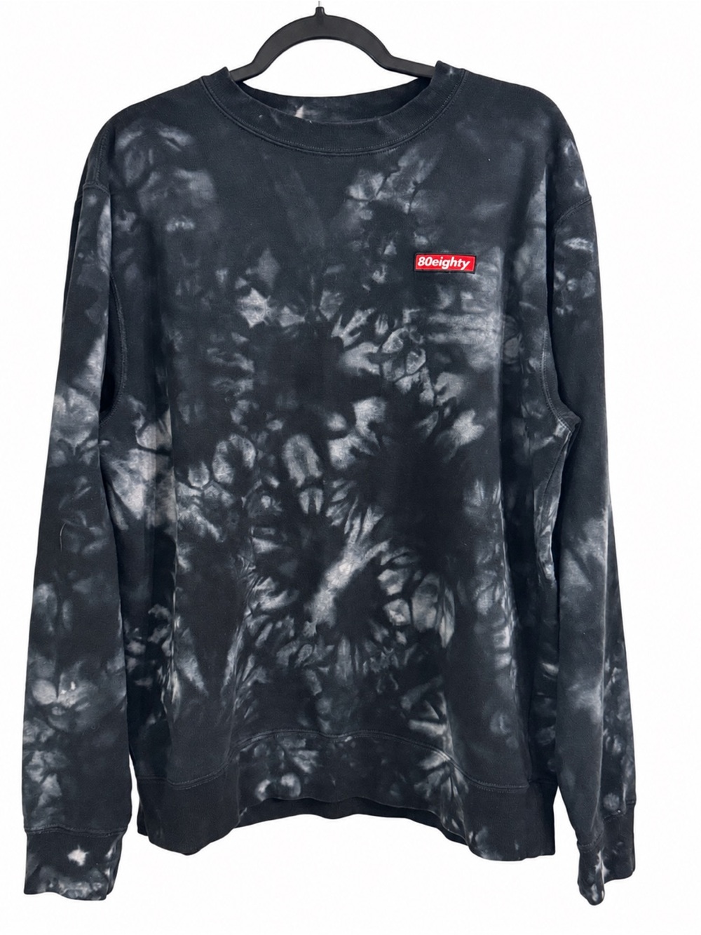 80Eighty Men Black Gray Tie Dye Crewneck Sweatshirt Pullover Streetwear Casual M